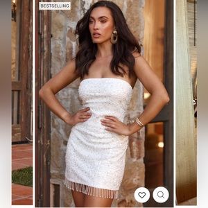 AFFAIR WHITE SEQUIN FRINGE MINI DRESS